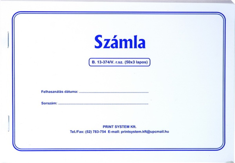 Számla B.13-374/V A/5 50x3 lapos, 1 áfás Print System