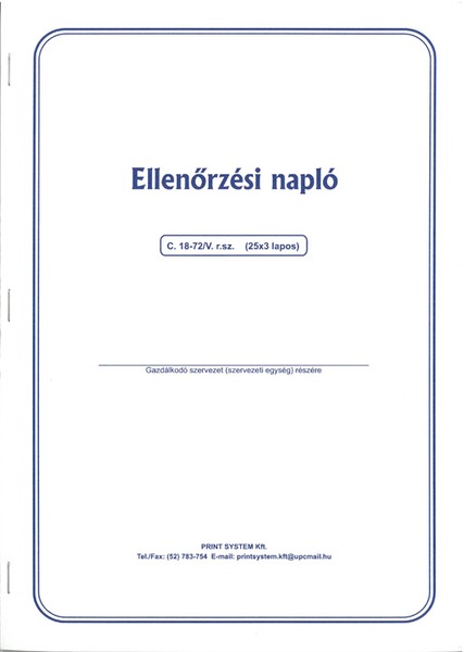 Ellenőrzési napló C.18-72/V A/4 25x3 lapos Print System