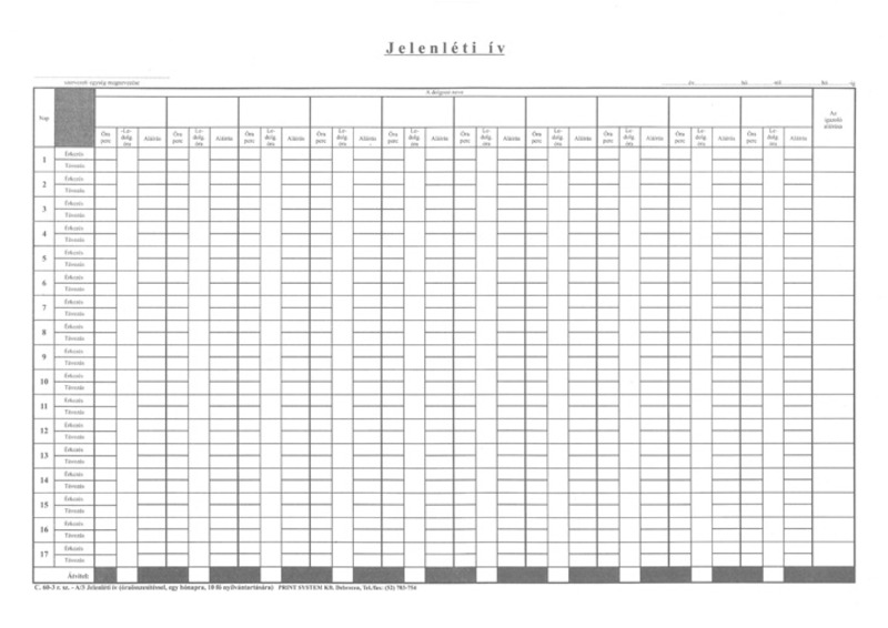 Jelenléti ív C.60-3 A/3 Print System