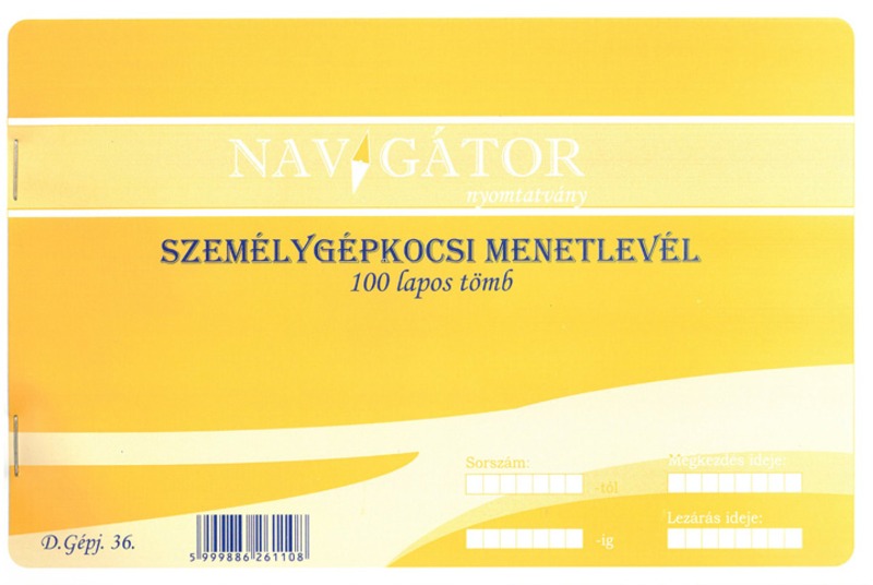 Személygépkocsi menetlevél D.Gépj.36/ÚJ A/4 100 lapos Print System
