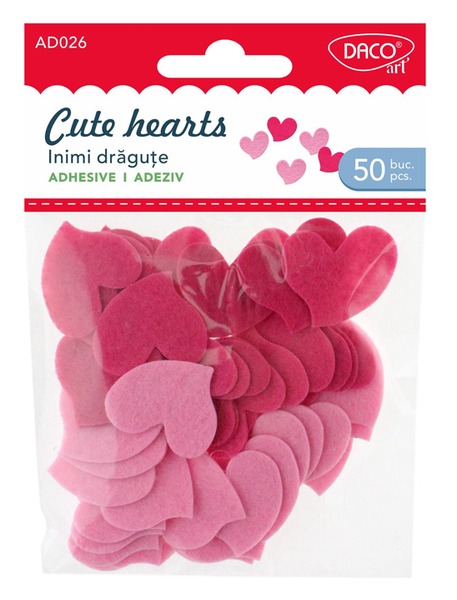 Filc forma, szívek 3 cm Daco "Cute Hearts"