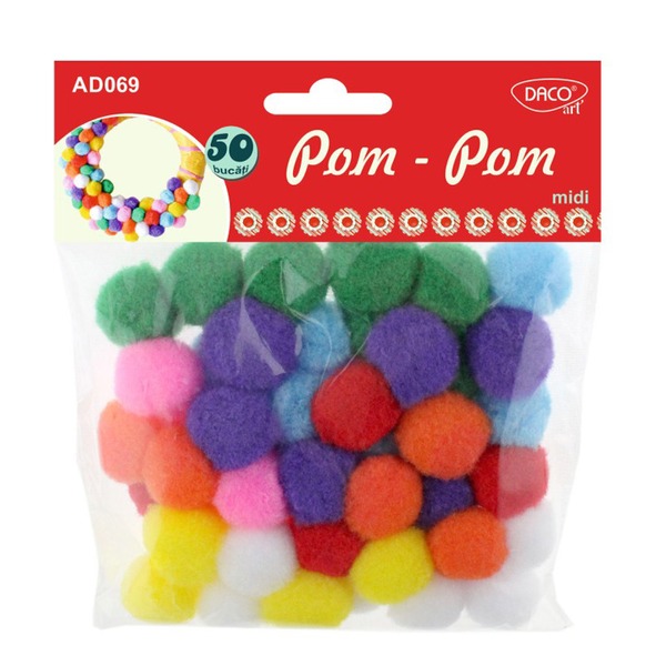 Pompon 25 mm 50 db/csomag Daco vegyes színek