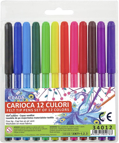 Filctoll készlet, kimosható Ecada 12 szín