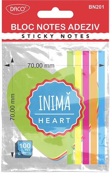 Öntapadó jegyzettömb 70x70 mm 100 lap Daco neon színek