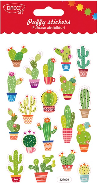 Matrica, dombor Daco "Puffy stickers" kaktuszok