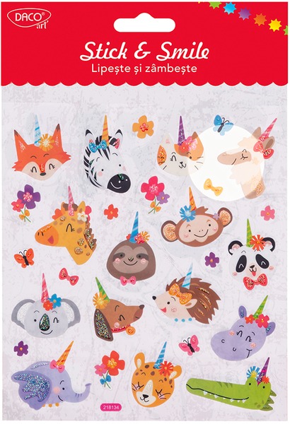 Matrica, glitteres Daco "Stick & Smile" varázslatos állatok
