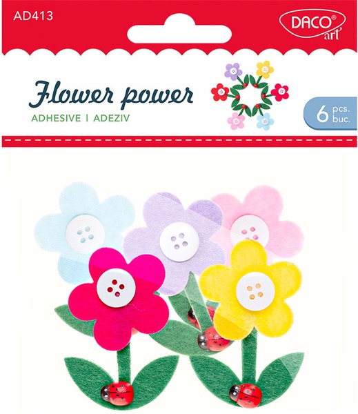Filc forma, virág katicával 6,5 cm Daco "Flower power"