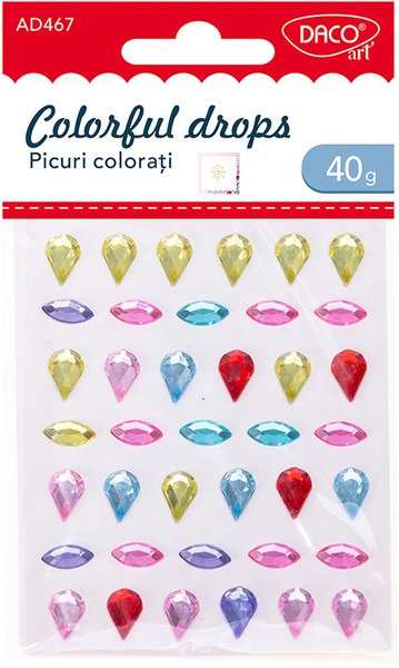 Strasszkő, öntapadós 39 db/csomag Daco "Colorful drops" vegyes színek