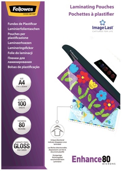 Lamináló fólia A/4 80 mikron, fényes, 100 ív/doboz Fellowes