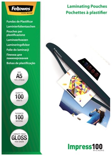 Lamináló fólia A/5 100 mikron, fényes, 100 ív/doboz Fellowes