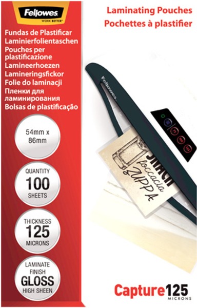 Lamináló fólia 54x86 mm 125 mikron, fényes, 100 ív/doboz Fellowes