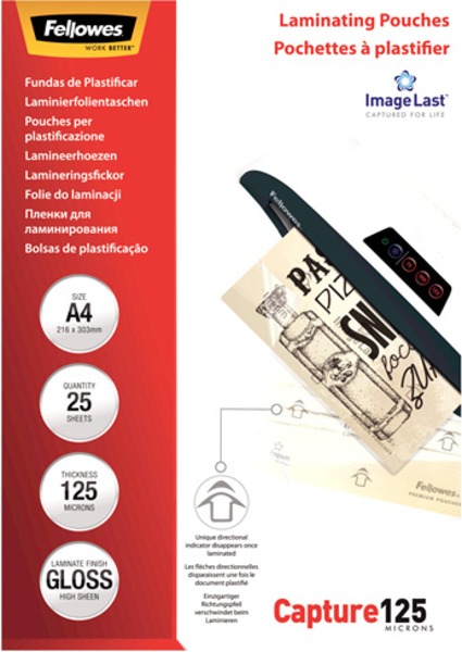 Lamináló fólia A/4 125 mikron, fényes, 25 ív/doboz Fellowes