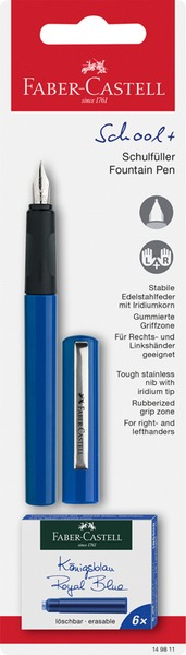 Töltőtoll kék, ajándék patron Faber-Castell "School+"