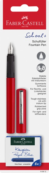 Töltőtoll piros, ajándék patron Faber-Castell "School+"