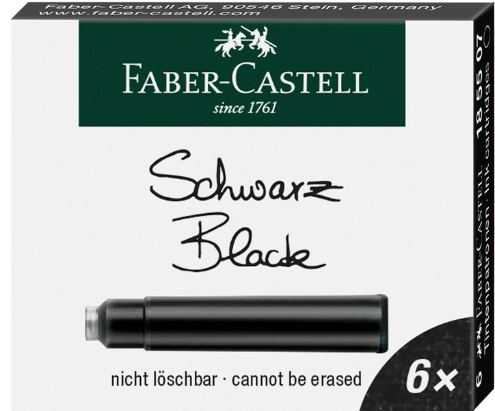 Töltőtoll tintapatron 6 db/doboz Faber-Castell fekete