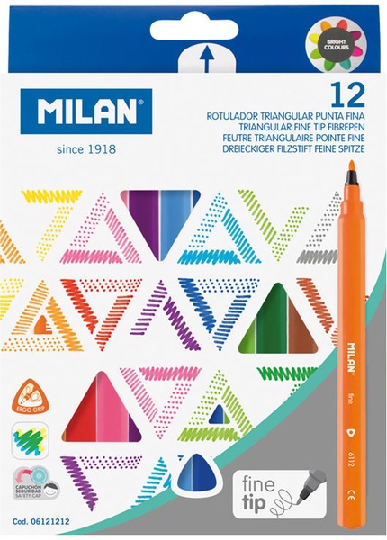 Filctoll készlet 2 mm háromszög test Milan 6112 12 szín