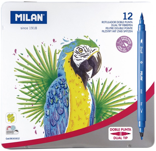 Filctoll készlet 0,5-4 mm kétvégű, fém dobozos Milan 6161 12 szín