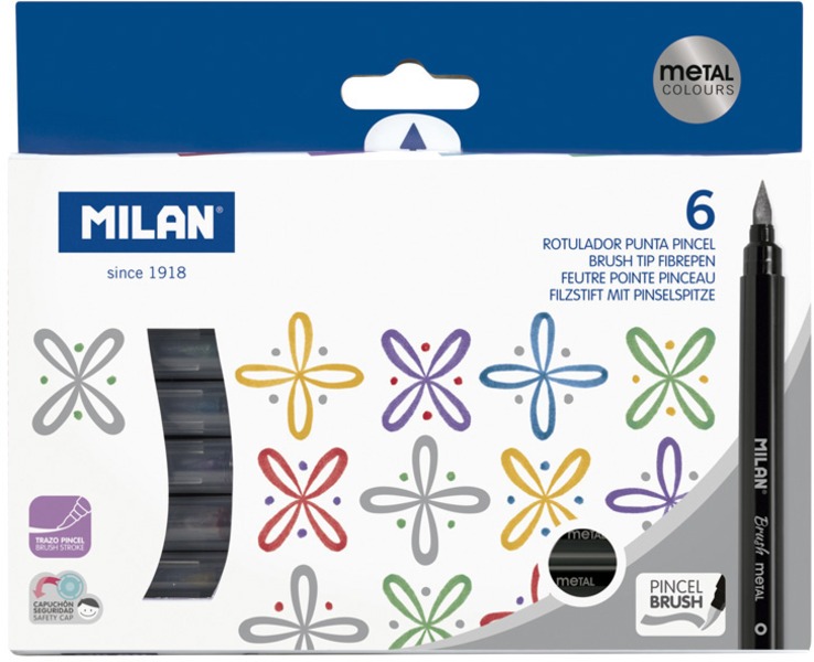 Ecsetfilc készlet 0,5-6 mm Milan "Metal" 6 szín