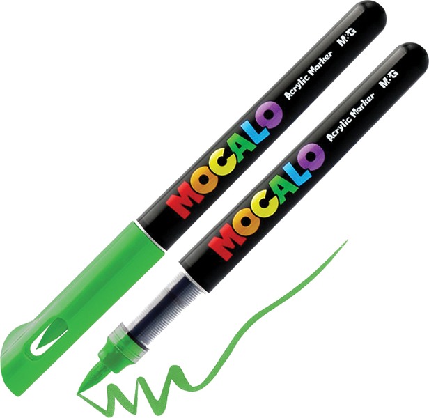 Akril marker, ecsetv&eacute;gű M&G "Mocalo" 532 z&ouml;ld