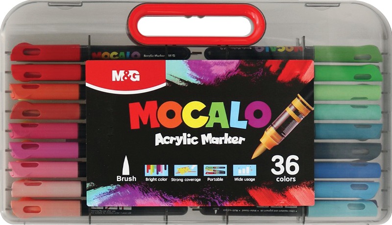 Akril marker k&eacute;szlet, ecsetv&eacute;gű M&G "Mocalo" 36 sz&iacute;n