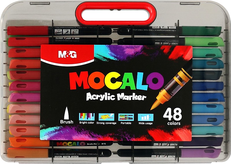 Akril marker k&eacute;szlet, ecsetv&eacute;gű M&G "Mocalo" 48 sz&iacute;n