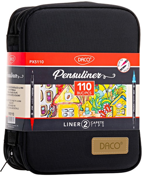 Filctoll készlet 0,4-1,5 mm kétvégű, tű- és ecsethegy Daco "Pensuliner" 110 szín