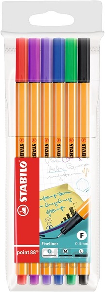 Tűfilc készlet 0,4 mm STABILO Point 88 6 szín