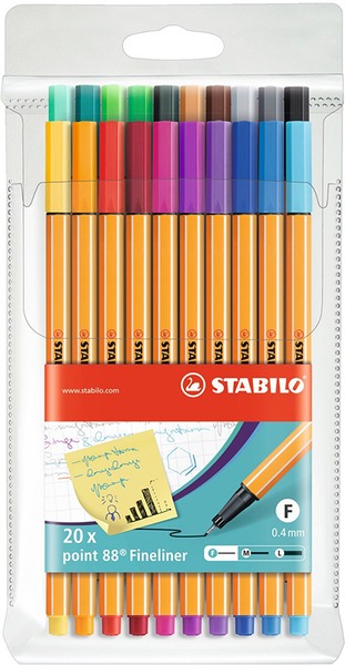 Tűfilc készlet 0,4 mm STABILO Point 88 20 szín