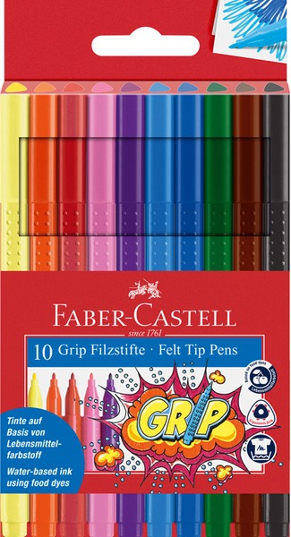 Filctoll készlet, kimosható 1 mm Faber-Castell "Grip" 10 szín