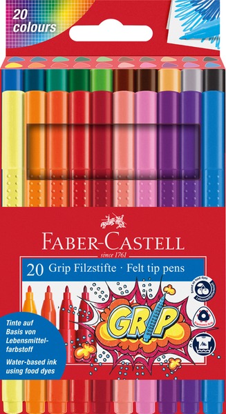 Filctoll készlet, kimosható 1 mm Faber-Castell "Grip" 20 szín