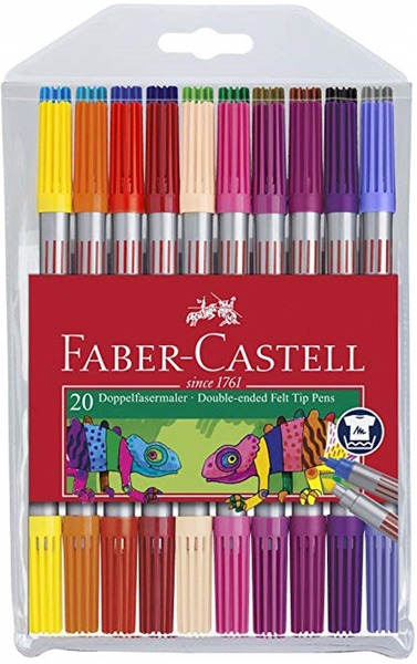 Filctoll készlet, kimosható 0,5-3 mm kétvégű Faber-Castell 20 szín