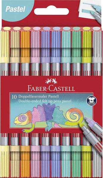 Filctoll készlet, kimosható 0,5-3 mm kétvégű Faber-Castell 10 pasztell  szín