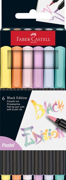 Ecsetfilc készlet 0,5-6 mm Faber-Castell "Black Edition" 6 pasztell szín