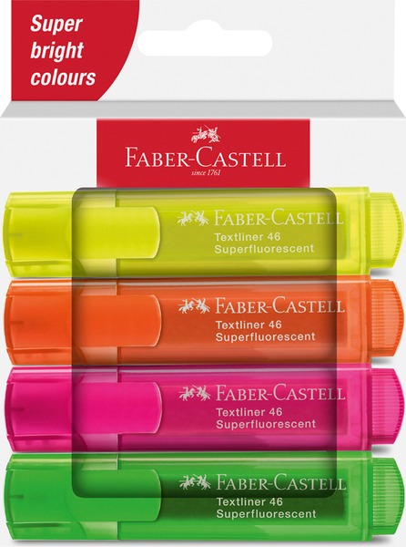 Szövegkiemelő készlet 1-5 mm Faber-Castell "Textliner 46" Superfluorescent 4 szín