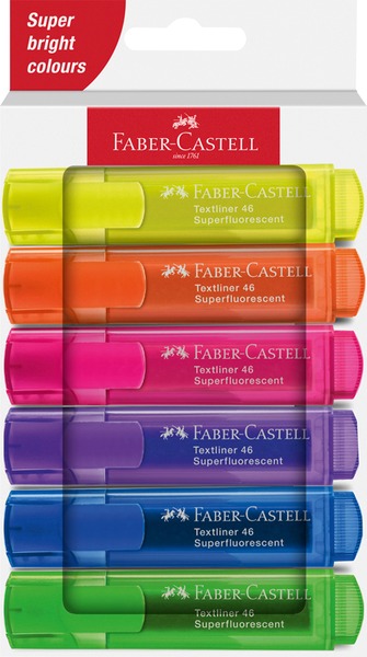 Szövegkiemelő készlet 1-5 mm Faber-Castell "Textliner 46" Superfluorescent 6 szín