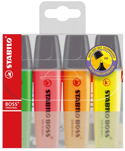 Szövegkiemelő készlet 2-5 mm STABILO "Boss" 4 szín