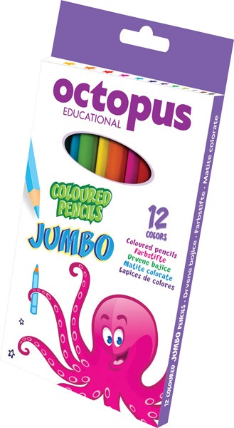 Színesceruza készlet vastag, háromszög test Octopus 12 szín