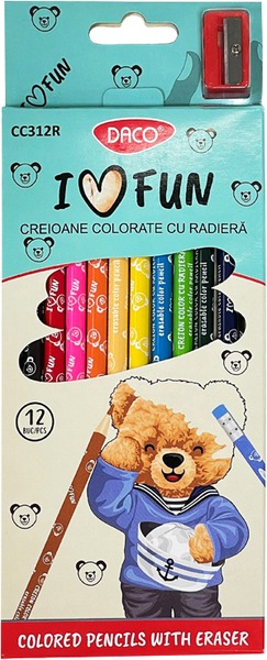 Színesceruza készlet radíros, ajándék hegyező Daco 12 szín