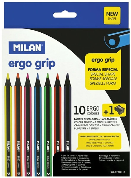 Színesceruza készlet fekete fa, speciális test, ajándék hegyező Milan 291 "Ergo" 10 szín