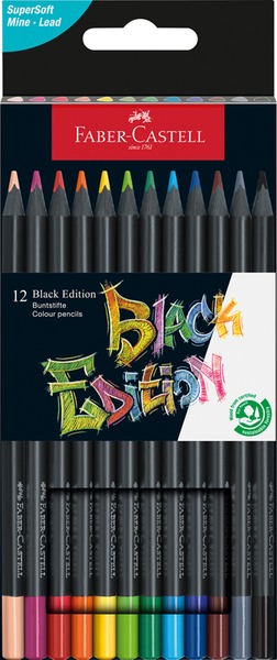 Színesceruza készlet fekete fa, háromszög test Faber-Castell "Black Edition" 12 szín
