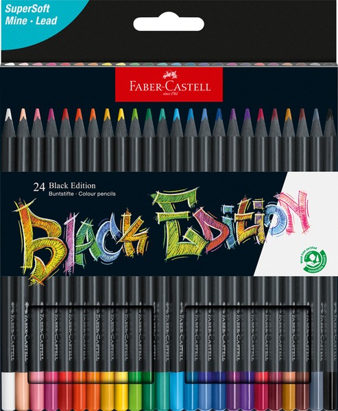 Színesceruza készlet fekete fa, háromszög test Faber-Castell "Black Edition" 24 szín