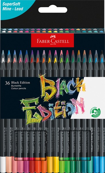 Színesceruza készlet fekete fa, háromszög test Faber-Castell "Black Edition" 36 szín