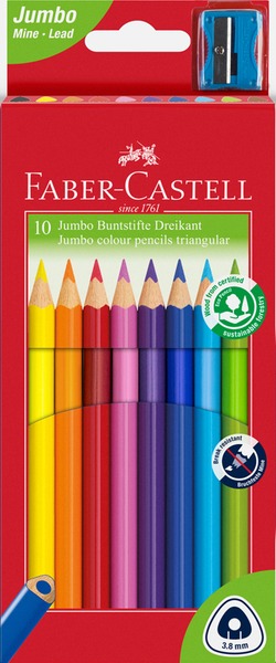 Színesceruza készlet háromszög test, vastag Faber-Castell "Junior" Jumbo 10 szín
