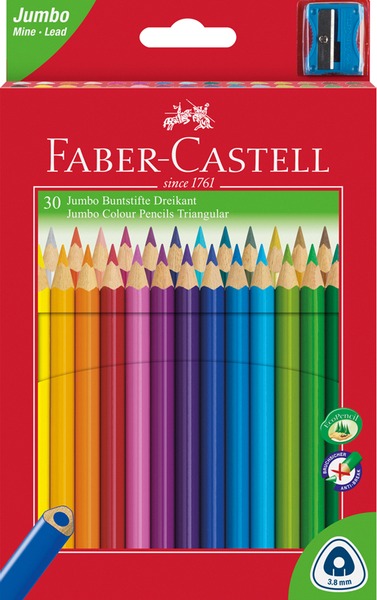 Színesceruza készlet háromszög test, vastag Faber-Castell "Triangular" Jumbo 30 szín