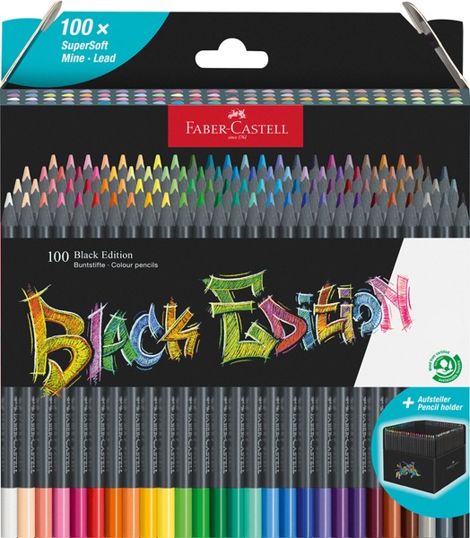 Színesceruza készlet fekete fa, háromszög test Faber-Castell "Black Edition" 100 szín