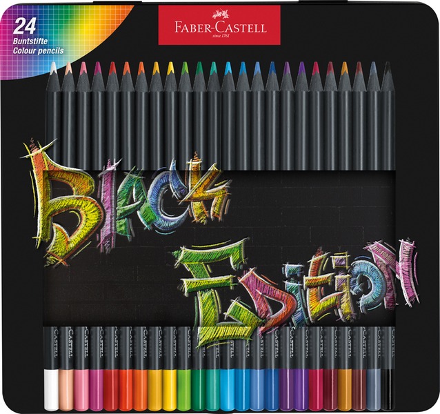 Színesceruza készlet fekete fa, háromszög test, fém dobozos Faber-Castell "Black Edition" 24 szín