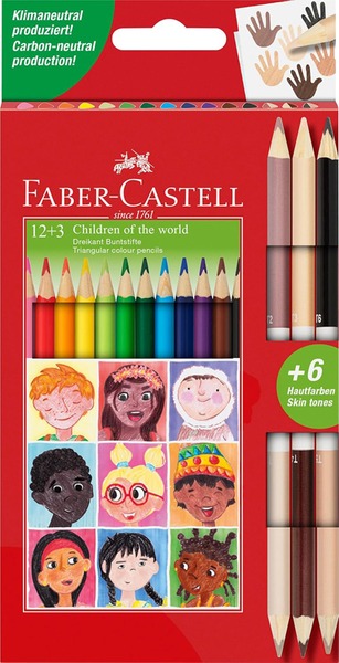Színesceruza készlet háromszög test Faber-Castell "Children of the World" 12+3/6 szín