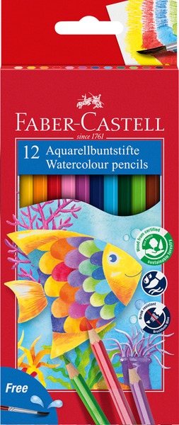 Színesceruza készlet akvarell, ajándék ecset Faber-Castell 12 szín