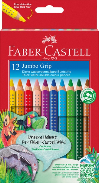 Színesceruza készlet háromszög test, vastag Faber-Castell "Jumbo Grip" 12 szín