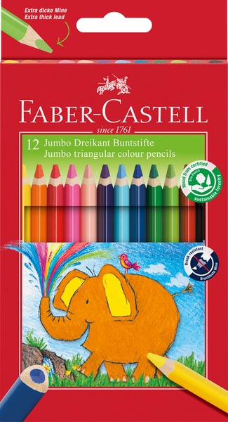 Színesceruza készlet háromszög test, vastag Faber-Castell "Jumbo" 12 szín